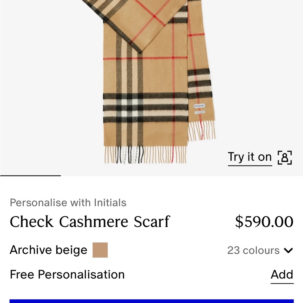Classic Beige Checkered Cashmere Scarf - Picture 2 of 3